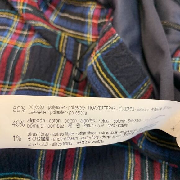 Zara Navy blue red high-rise plaid check midi skirt asymmetrical bubble hem Sz M - Picture 7 of 12